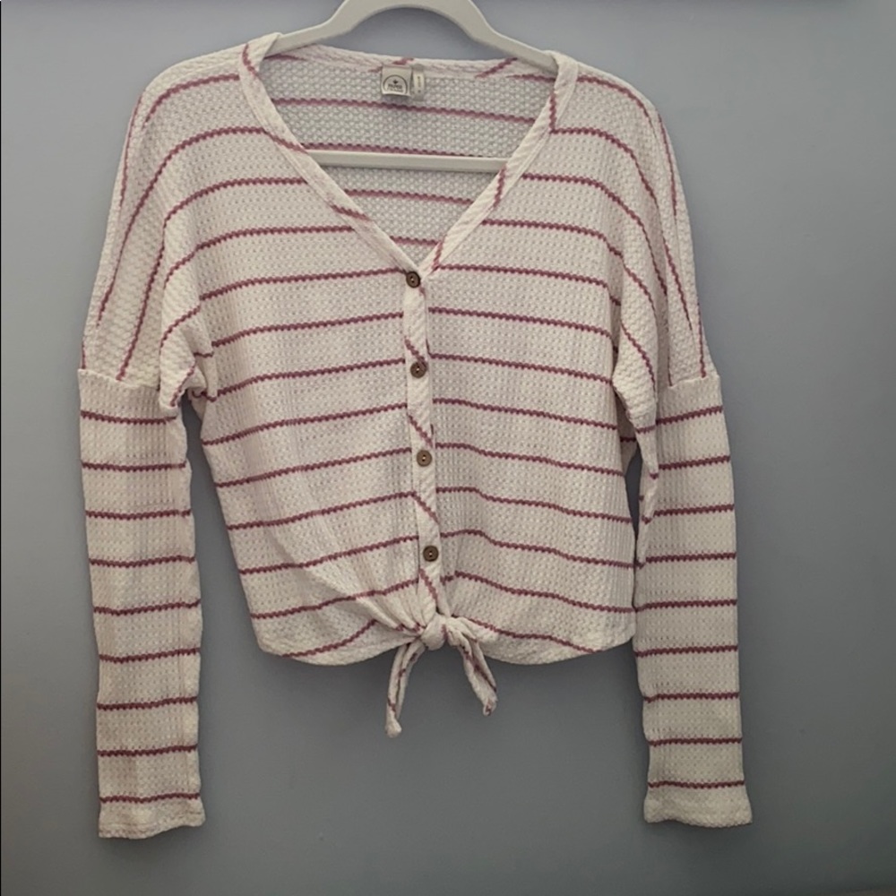 Cropped front tie sweater